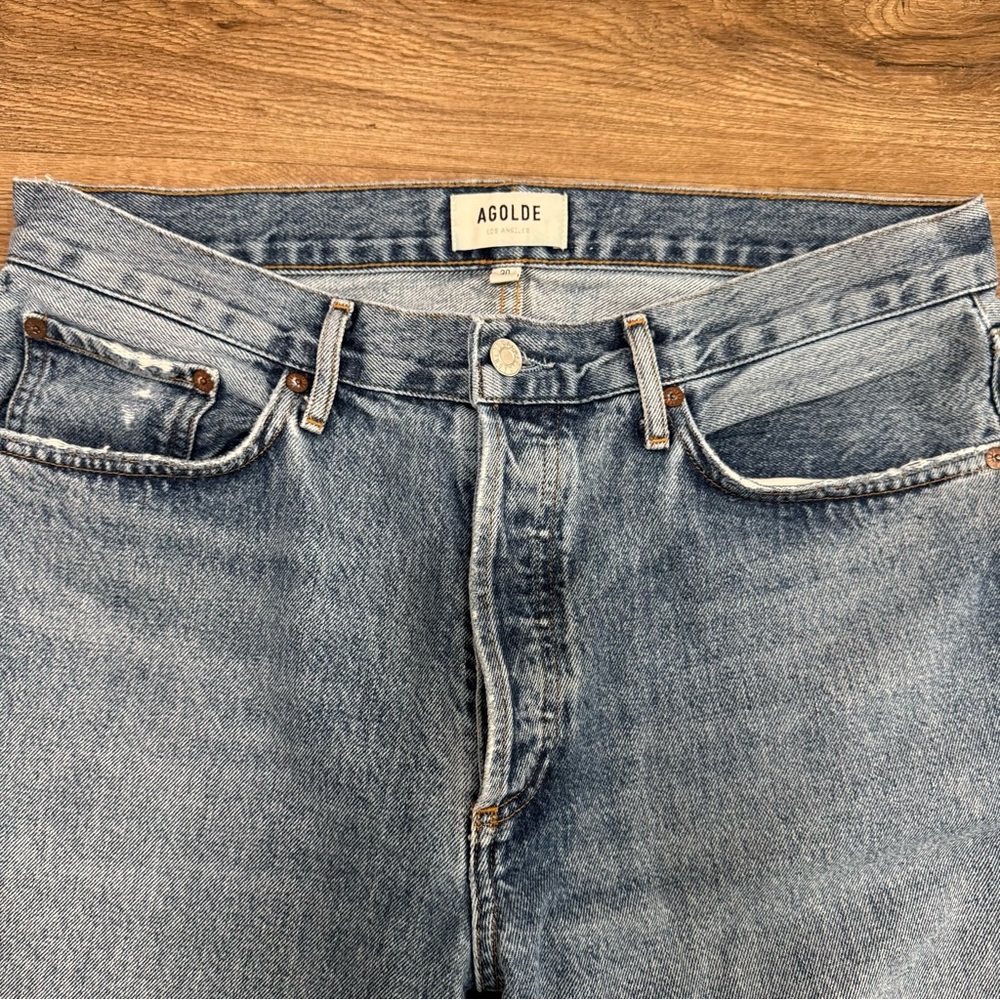 Agolde Lana Mid Rise Vintage Straight Crop Backdrop Distress Light Wash Size‎ 30 - Picture 6 of 8